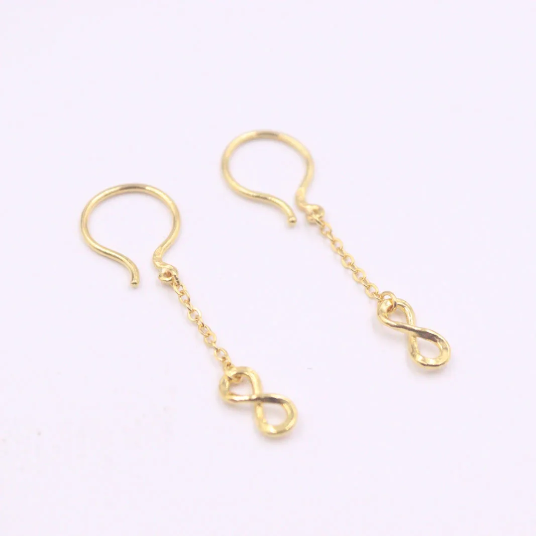 

New Solid Pure 24Kt Yellow Gold Earrings Women O Link 8 Dangle Earrings 1.7-2g 36*4mm