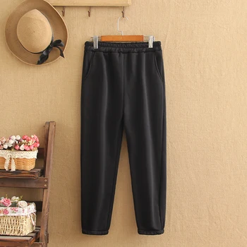 

Plus Size plus Fleece Pants Women's Elastic Waist Loose Waist Pants Bloomers Fat mm Suitable For Thick Thigh Thick Sports Casual