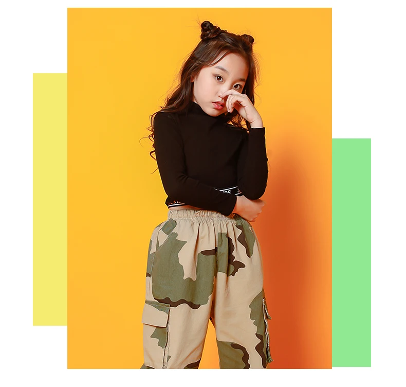Hip Hop Dance Costumes Crop Cross Top Coat Camouflage Pants Girls Jazz Clothing Children Street Dancing Stage Performance Wear (11)