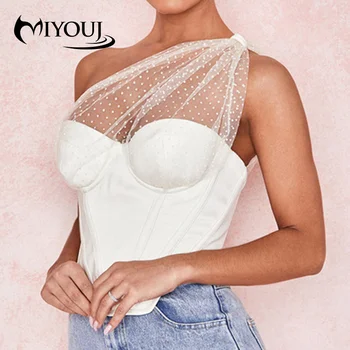 

MIYOUJ Lace Polka Dot Sexy Tops Bare Shoulders Women'S Clothing 2020 New Fashionable Bustier Push Up Women T-Shirts