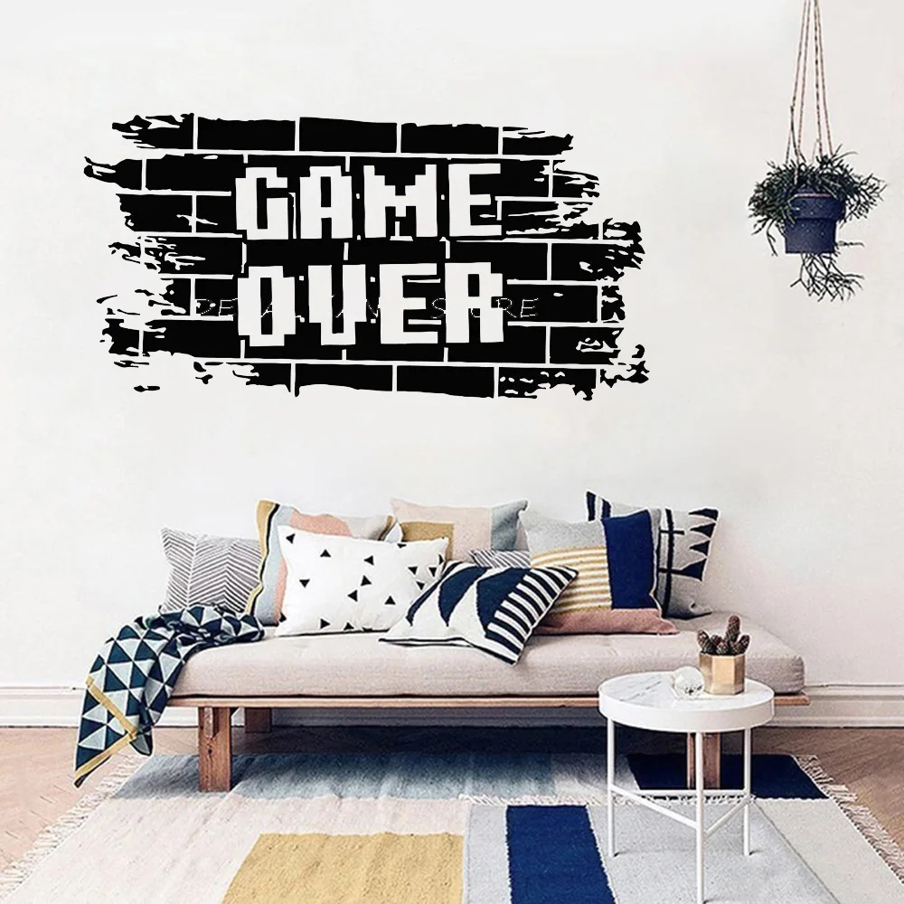 Наклейка на стену Game Over Wall Виниловая наклейка с изображением кирпичей для игр