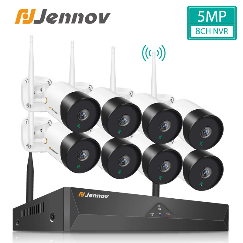 Jennov 5MP CCTV Wireless Security NVR WiFi Camera Kit Audio Record Outdoor HD P2P IP Camera Video Surveillance System Set IR-Cut