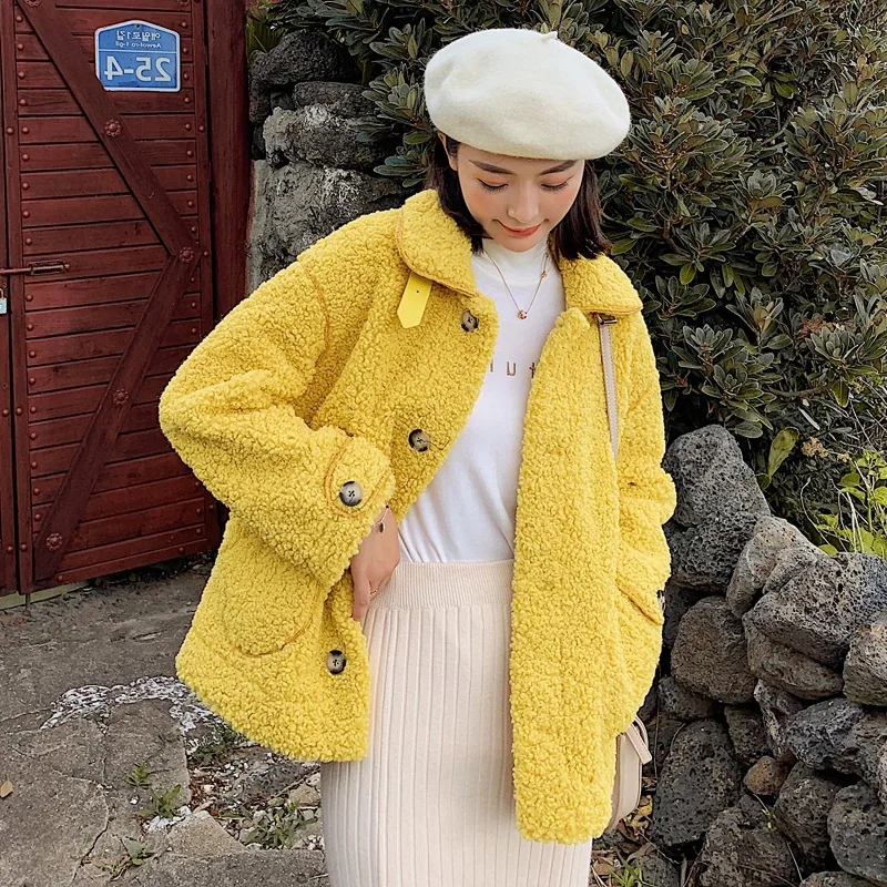 

2019 Winter New Style Short Warm Coat CHIC Lambs Wool Thick Leather Nap One-piece Woolen Jacket Women's Fashion
