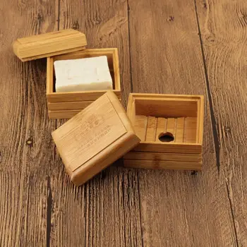 

Soap Box Holder Natural Bamboo Wooden Draining Soap Organizer Delicate Bathroom Accessories with Lid