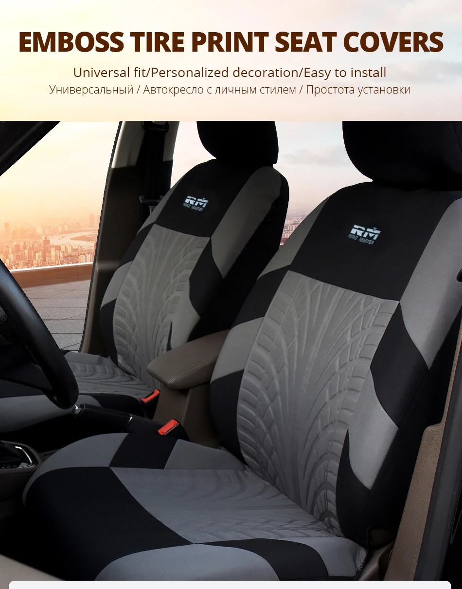 -FLSZM002B TYT2 Blk/Blu UNIVERSAL FABRIC FULL SET CAR SEAT COVERS-HARNESS-MATS