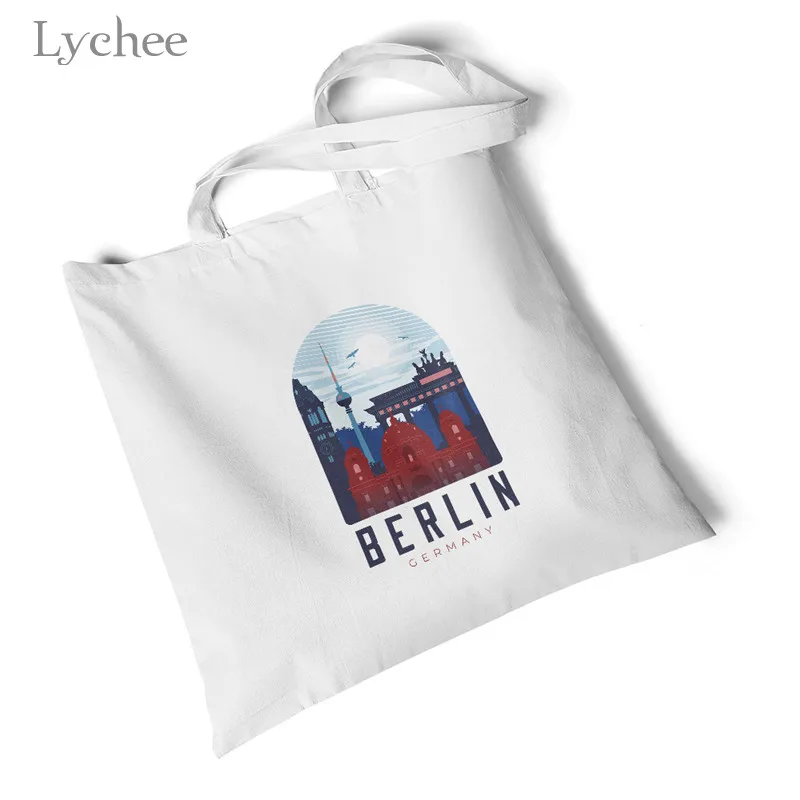 Lychee Harajuku Liverpool Nashville Женская Холщовая Сумка с принтом Большая складная сумка для покупок оригинальная дорожная сумка на плечо - Цвет: berlin skyline