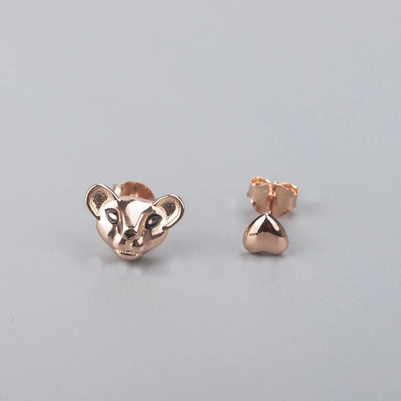 Original 925 Sterling Silver Earring Pan Rose Lion Princess& Heart Stud Earrings For Women Wedding Gift Jewelry