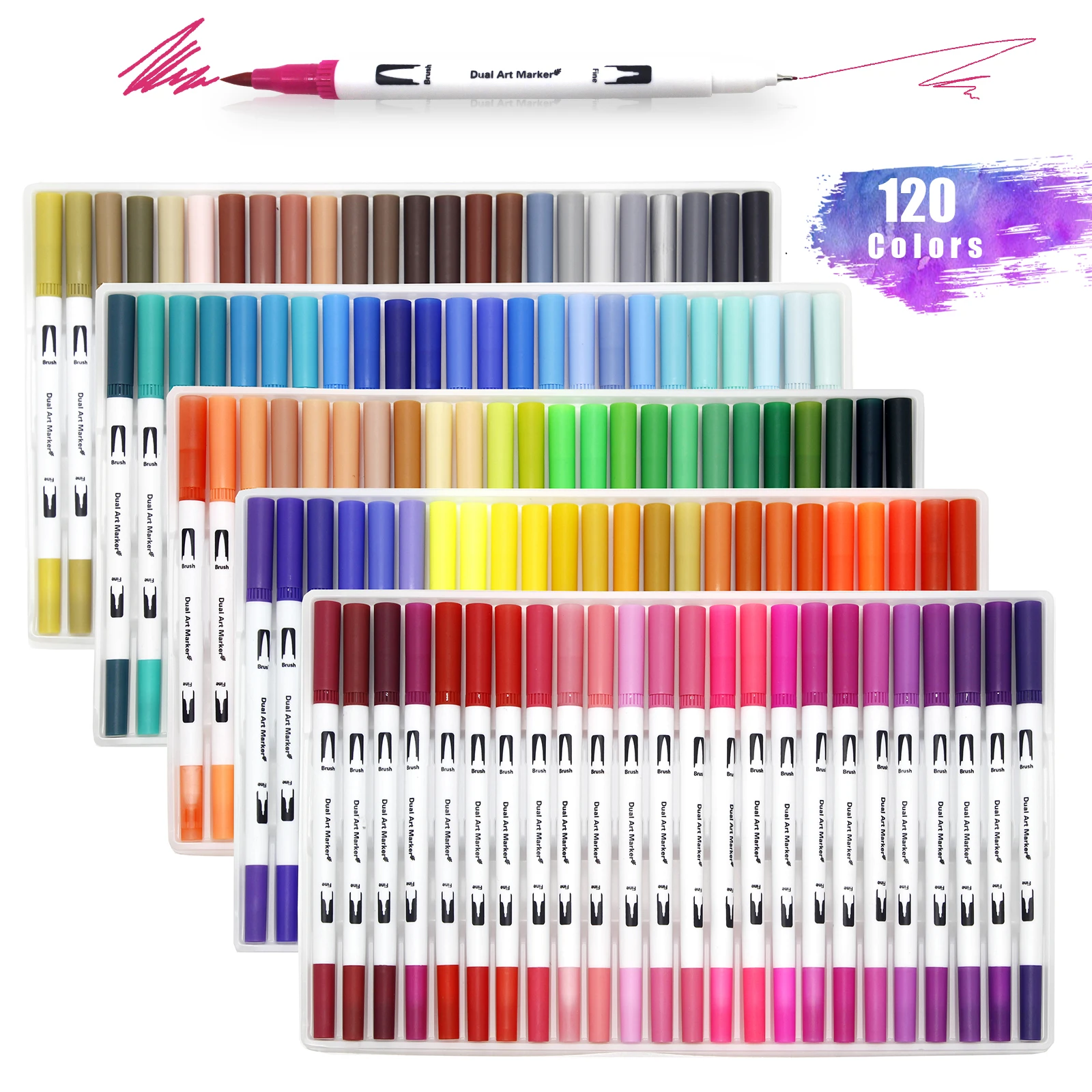 Pincel de doble punta para colorear, rotuladores de arte, 12/48/72/120 colores, delineador de acuarela, pintura de dibujo, papelería, suministros de arte Manga