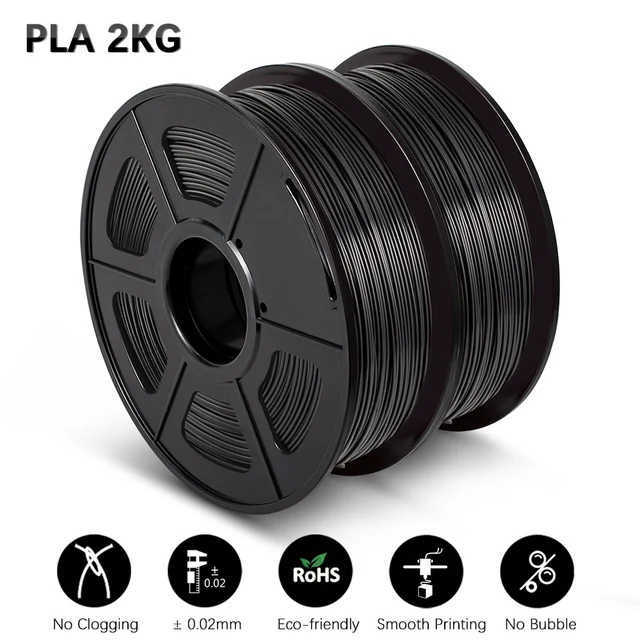GOHIGH 2 Rolls PETG PLA SILK 3D Printing Filament 1.75MM Children Creative Model Material For 3D Pen & Printers PLA Black 2kg