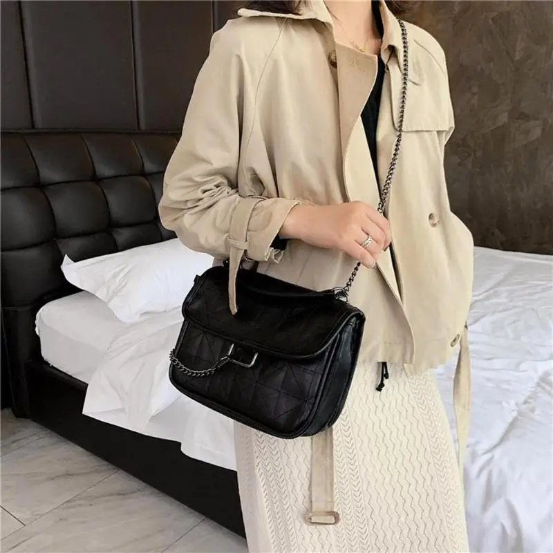 

Large-Capacity Handbag Retro Crossbody Durable Fashion Women Shoulder Bags PU Leather Elegant Messenger Solid Color Chain
