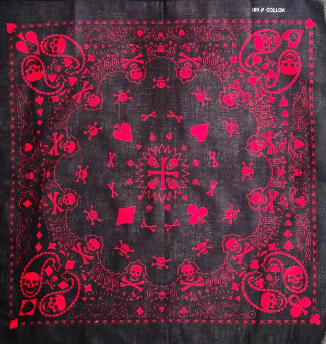 Skull Poker Geometric Bandana Unisex Harajuku Hip Hop Square Headband Motorcycle Sports Hair Wrap Wristband 55cm bandana headscarf cotton bandana bandana neck cover multifunctional bandana motorcycle bandana