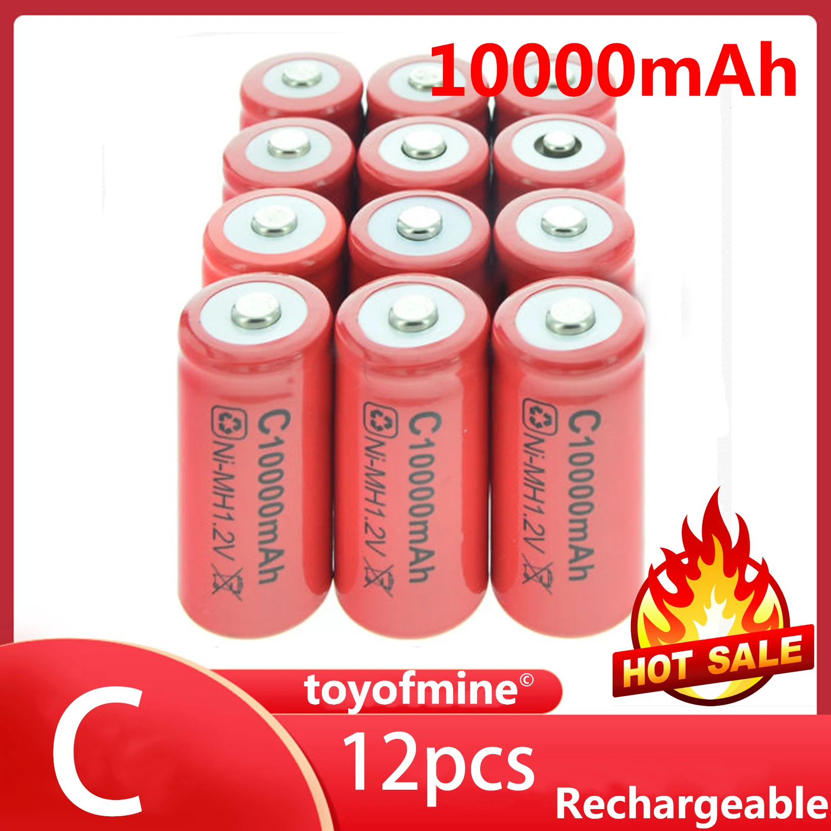 12 x C Размер 1 2 V 10000mAh Ni-MH Красный цвет перезаряжаемая батарея | Электроника