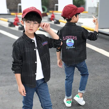 

Boys' Long-sleeved Shirt Spring And Autumn Plaid Tops Outer Wear Children Base Shirt Childrenswear Big Boy Autumn Shirt