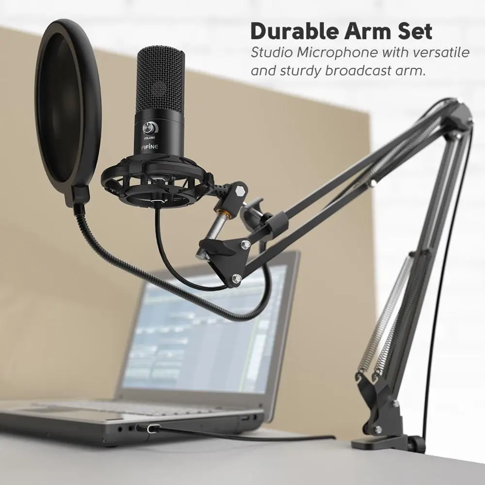 FIFINE Studio конденсаторный USB компьютерный микрофон комплект с регулируемым ножничным кронштейном стенд ударный кронштейн для инструментов голос оверов