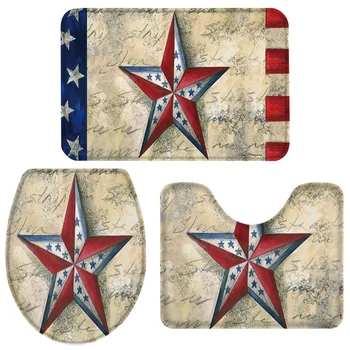 

3 Pieces Bathroom Set Western Texas Star Vintage Bath Set Toilet Cover Mat Pedestal Rug Non-Slip Bathroom Rug Set