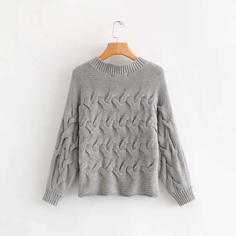 

Autumn And Winter New Women Thick Needle Linen Flower Color Crew Neck Knitted Cardigan Loose And Plus-sized Soft Alpaca Fleece/F