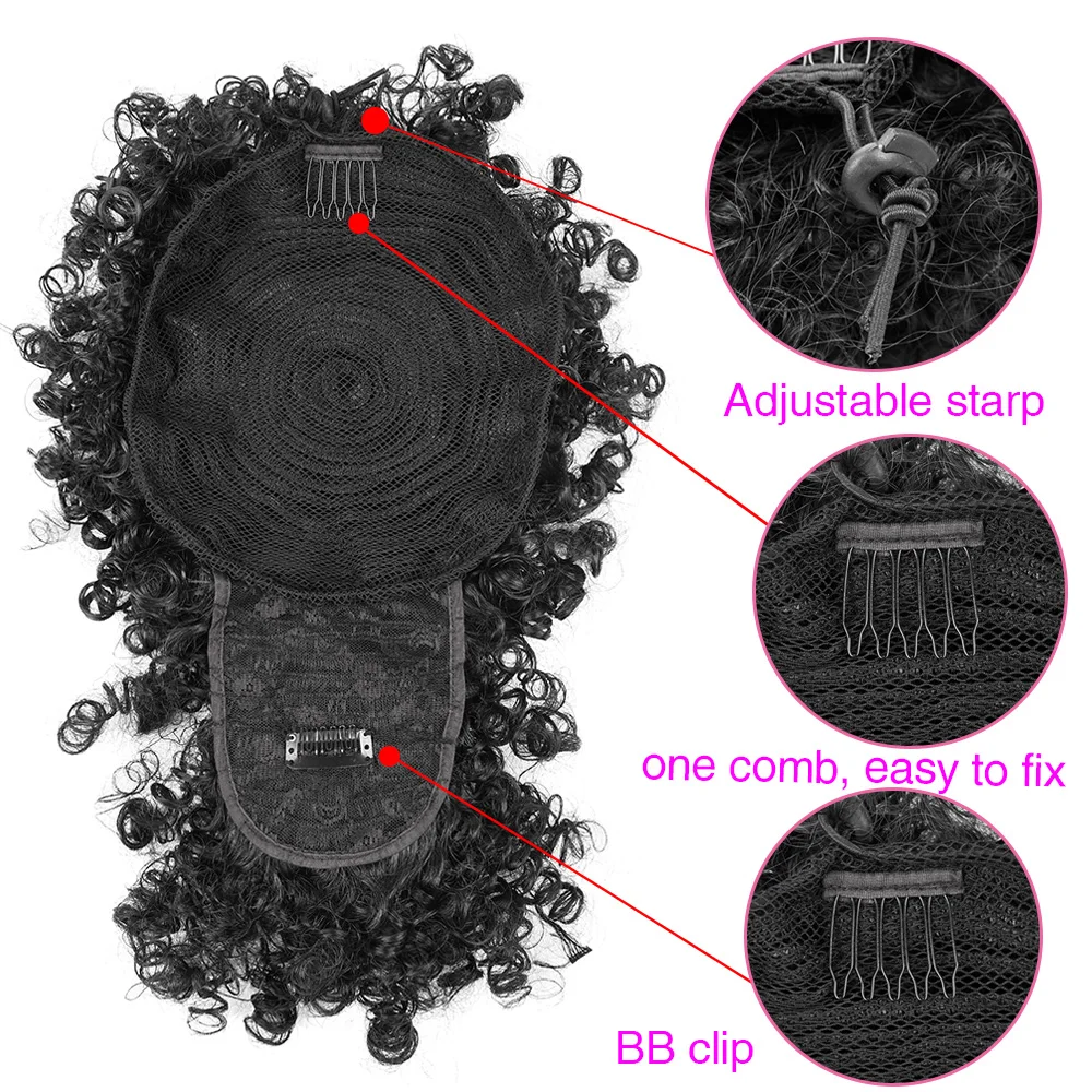 DinDong Synthetic 12INCH Puff Afro Kinky Curly Ponytail 120g/Pack Wrap Clips in Ponytail Hair Extensions African American