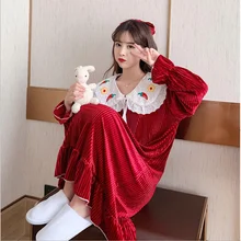 Pajamas women nightdress spring and autumn gold velvet 200 kg plus fat code Korean version of thin home service princess style