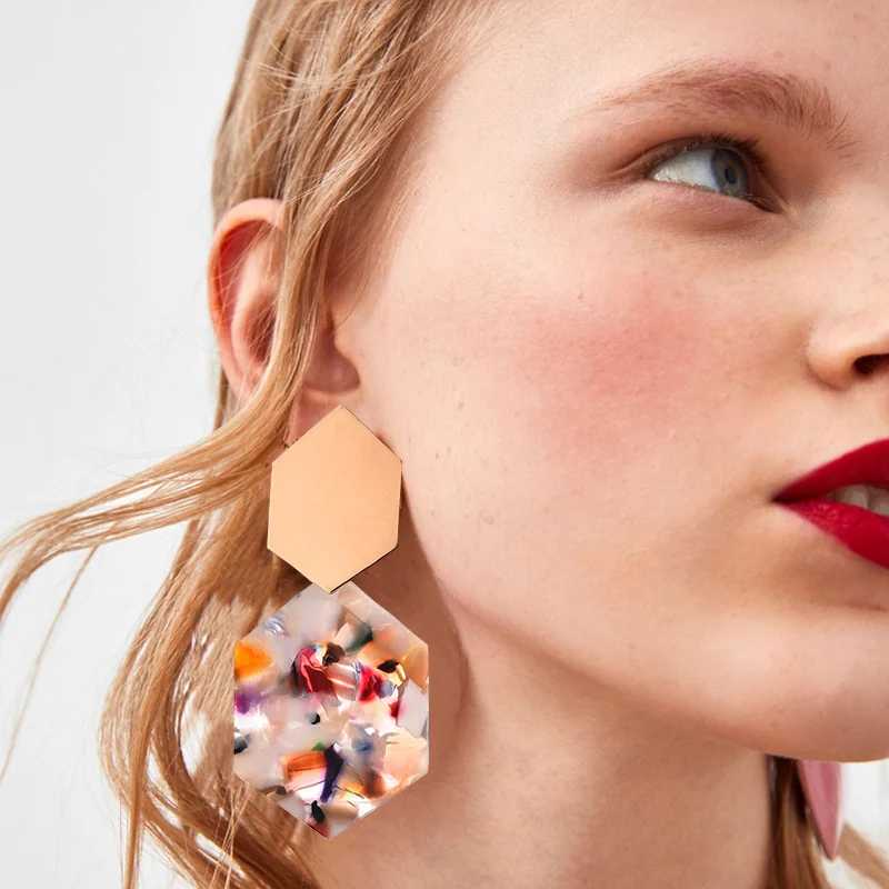 

New Style Vintage Fashion Resin Earrings for Women 2019 Big Geometric Acrylic Drop Earring for Girls Party Simple Trendy Jewelry
