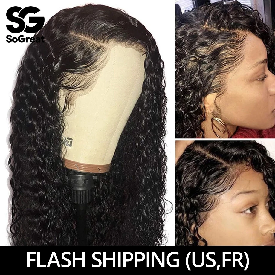 Lace front human hair wigs Short Brazilian Curly BOB Long Afro Deep Water wave 30 inch Wig Remy Pre plucked Hair For Black Women