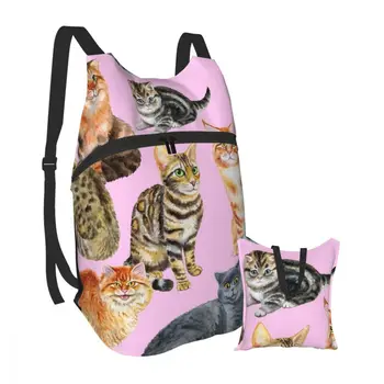 

Foldable Backpack Waterproof Travel Men bag Watercolor Cats