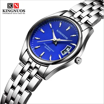 

KINGNUOS Couple Watches Full Stainless Steel watch women Fashion Date Calendar Clock Sports Watchband Waterproof Quartz Wrist