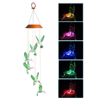 

LED Solar Hummingbird Wind Chime Color Changing Waterproof Wind Chime with Six Hummingbird for Party Home Night Or Garden Decor