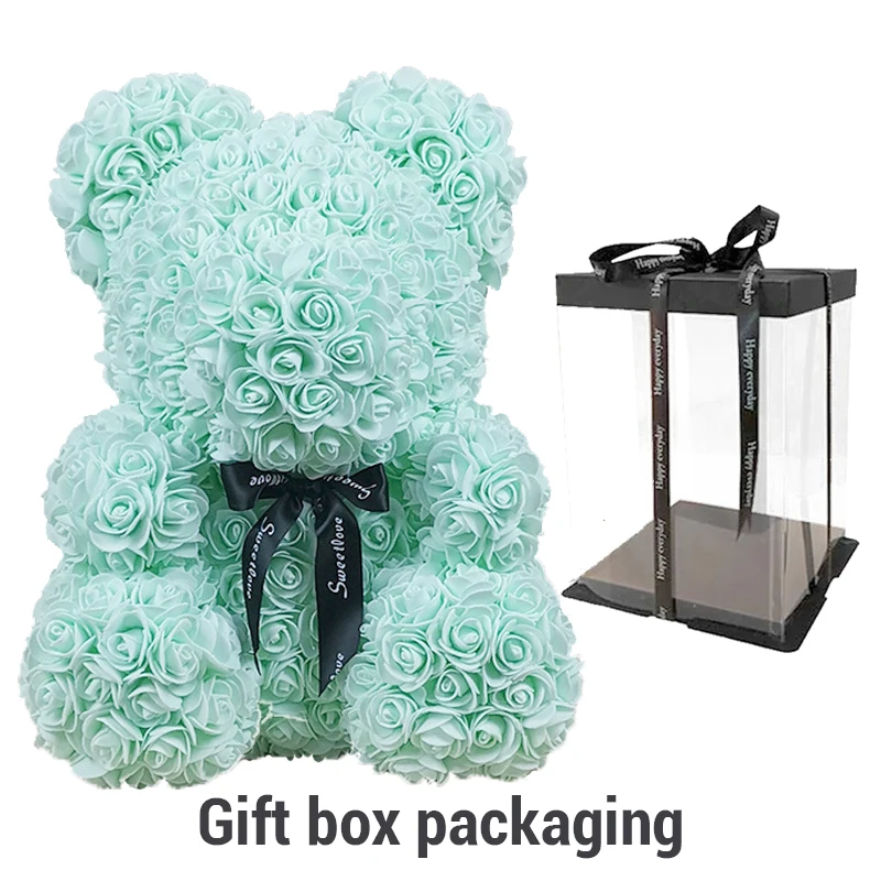 light green with box Прямая поставка 40 см плюшевый мишка розы Искусственные цветы PE розовый Мишка для женщин День Святого Валентина Свадьба Рождество Подарочная коробка домашний декор - Цвет: light green with box