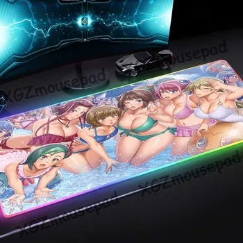 

XGZ Cartoon Sexy Girl Custom Large RGB Gaming Mouse Pad Black Lock Edge Anime Pool Party Computer Light Desk Mat Rubber Non-slip