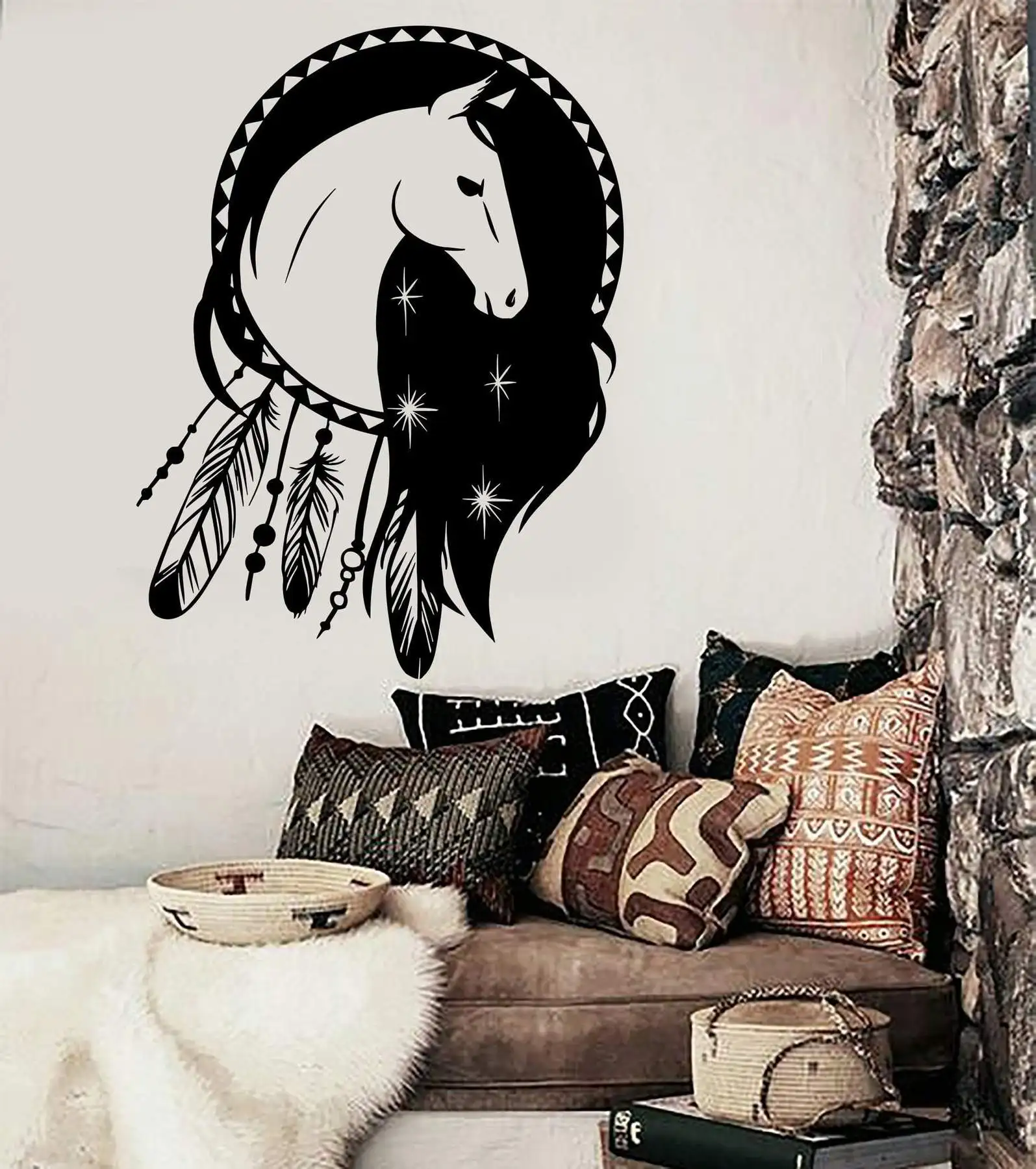 

Vinyl high quality wall stickers dream catcher decals horse ethnic decoration amulet stickers home wall art decoration bm10