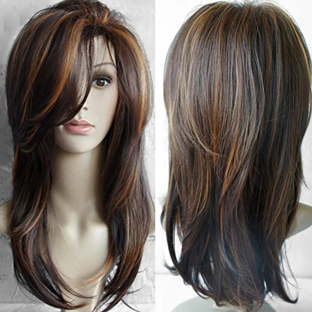 Манекен голова Профессиональный 65 см сексуальные градиентные коричневые вечерние парики длинные вьющиеся волосы смешанные цвета синтетический парик D301106