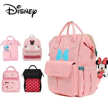 

Disney Minnie Pink Series Maternity Diaper Bag USB Heating Baby Care Bag Mummy Large Capacity Nappy Backpack For Moms Waterproof