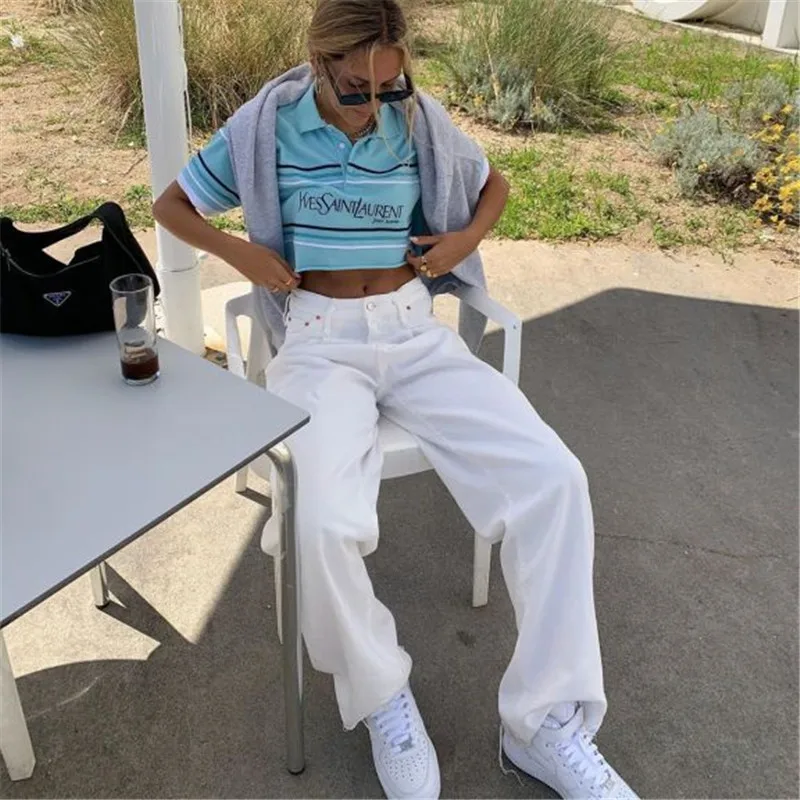 Fall 2021Baggy White Jeans Woman High 