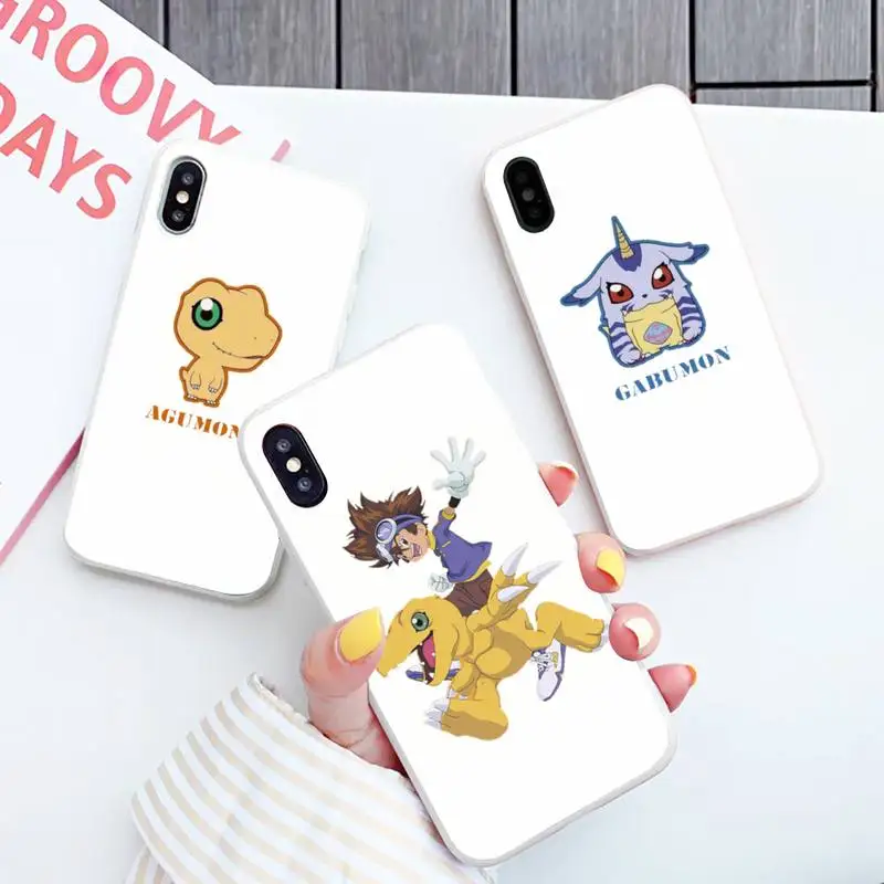

Japanese Anime Digimon Phone Case Candy Color for iPhone 6 7 8 11 12 s mini pro X XS XR MAX Plus