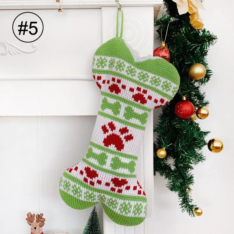 

new Warm Knit Plaid Christmas Stocking New Year Gift Bag for Pet Dog Cat Christmas Goods Xmas Tree Hanging Ornaments navidad