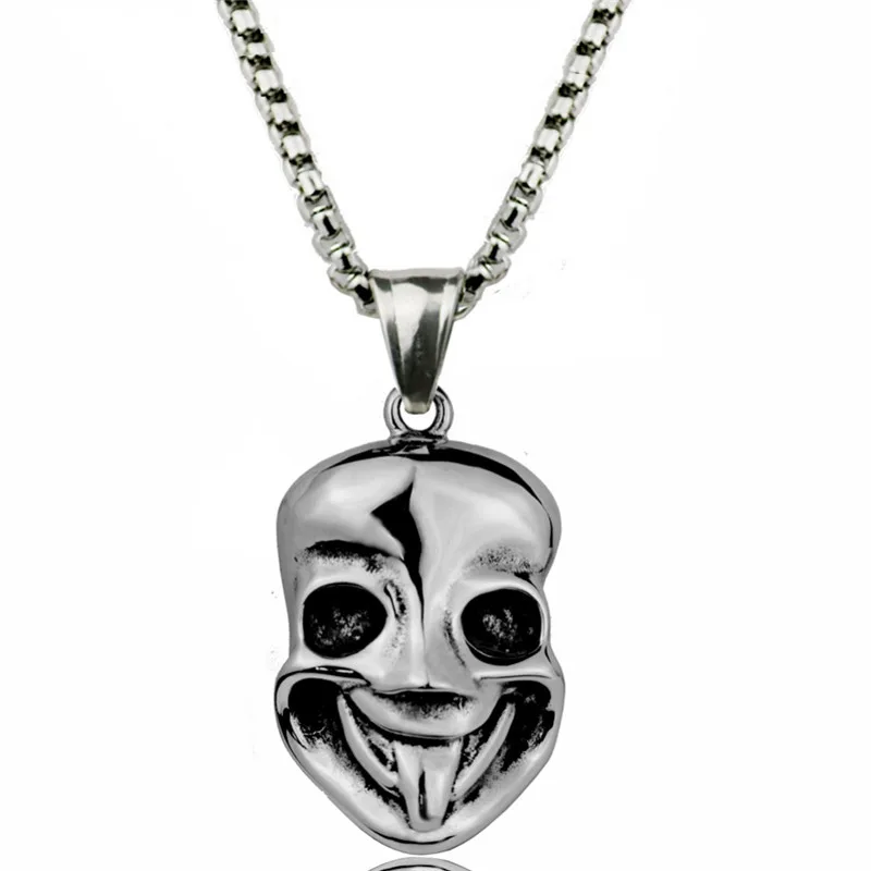 Mask Laughing Face Funny Necklace Stainless Steel Slide Chain Pendant Hip-hop The Gift For Men Teenage Clothing Accessories | Украшения и