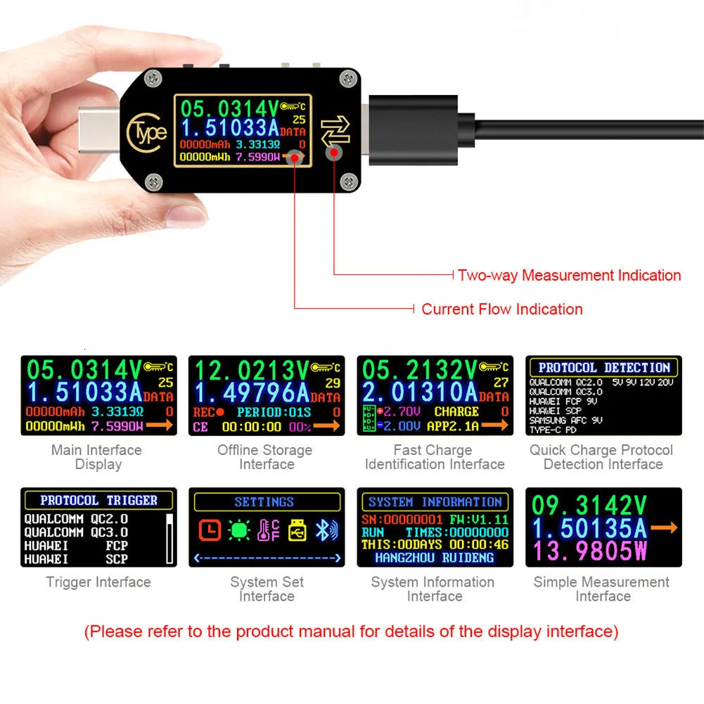 TC66/TC66C тип-c PD триггер USB-C Вольтметр Амперметр Напряжение 2 способ измеритель тока мультиметр PD зарядное устройство батарея USB Тестер