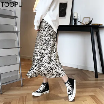

Satin Leopard-print Skirt Female 2020 High Waist Hip-covered Fish Tail A- Line Skirt
