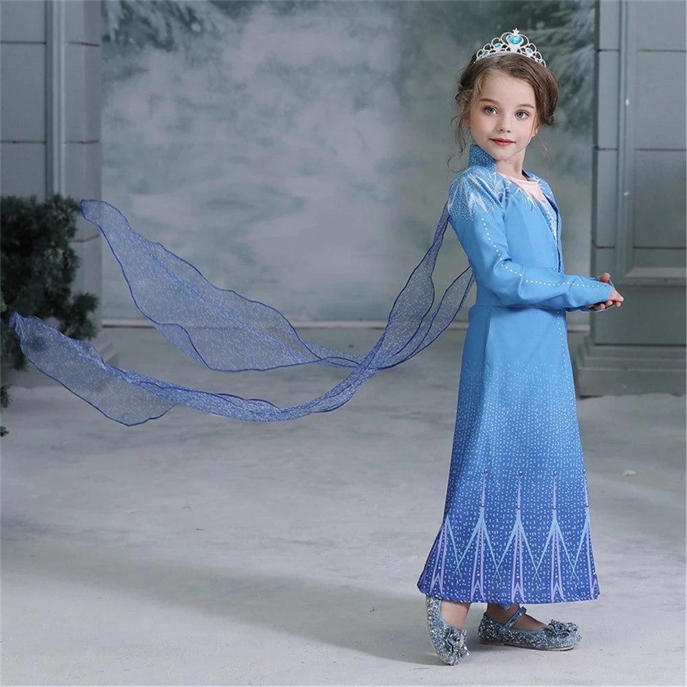Костюм Эльзы для девочек на Хеллоуин; костюм Снежной Королевы; новогодний детский маскарадный костюм; зимнее пальто Эльзы с длинными рукавами; платье с накидкой; костюм