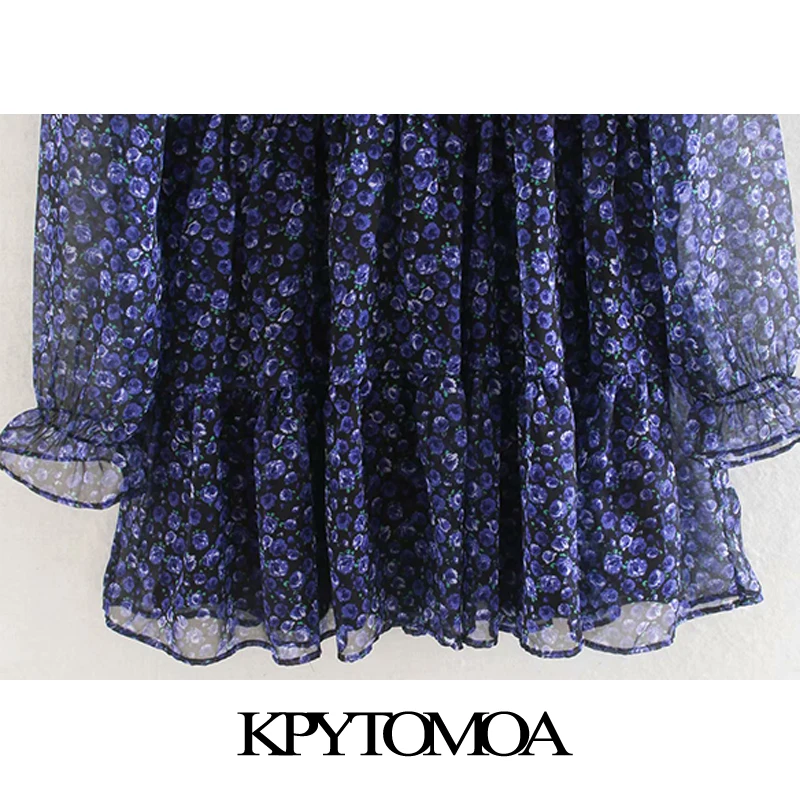 Винтажное элегантное Плиссированное мини-платье с цветочным принтом для женщин модное женское платье с воротником-стойкой и прозрачными рукавами vestidos mujer