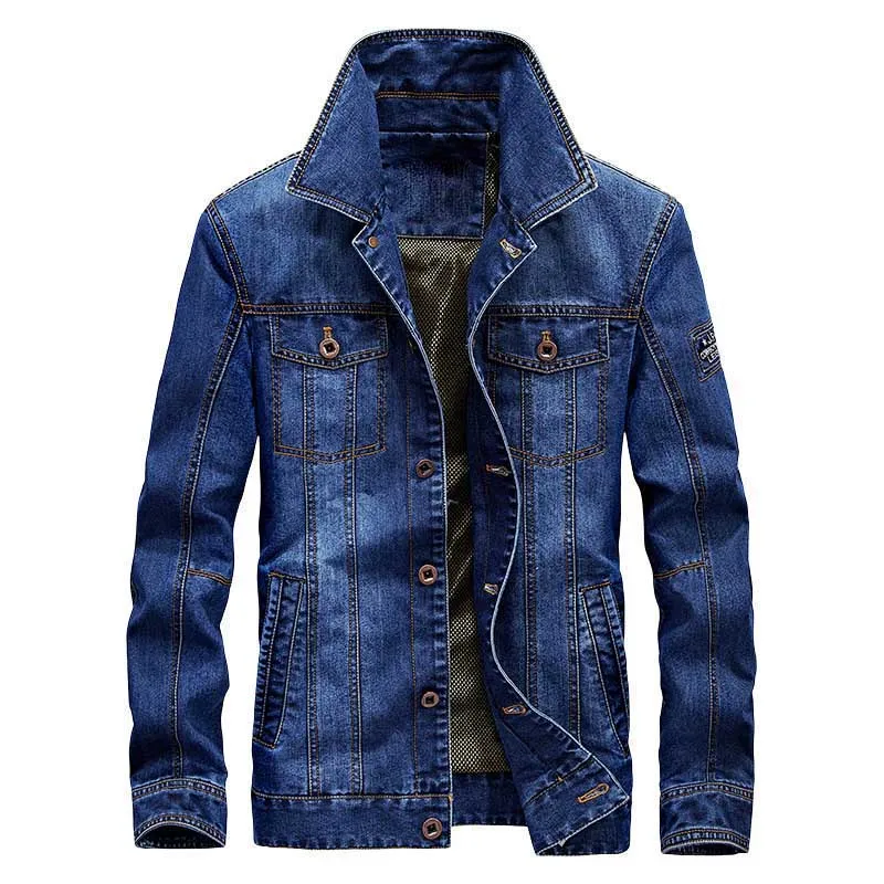 Denim blue Модная Ковбойская джинсовая куртка, Мужская Повседневная джинсовая куртка, однобортное Мужское пальто с отложным воротником, Мужская одежда, большой размер - Цвет: Denim blue