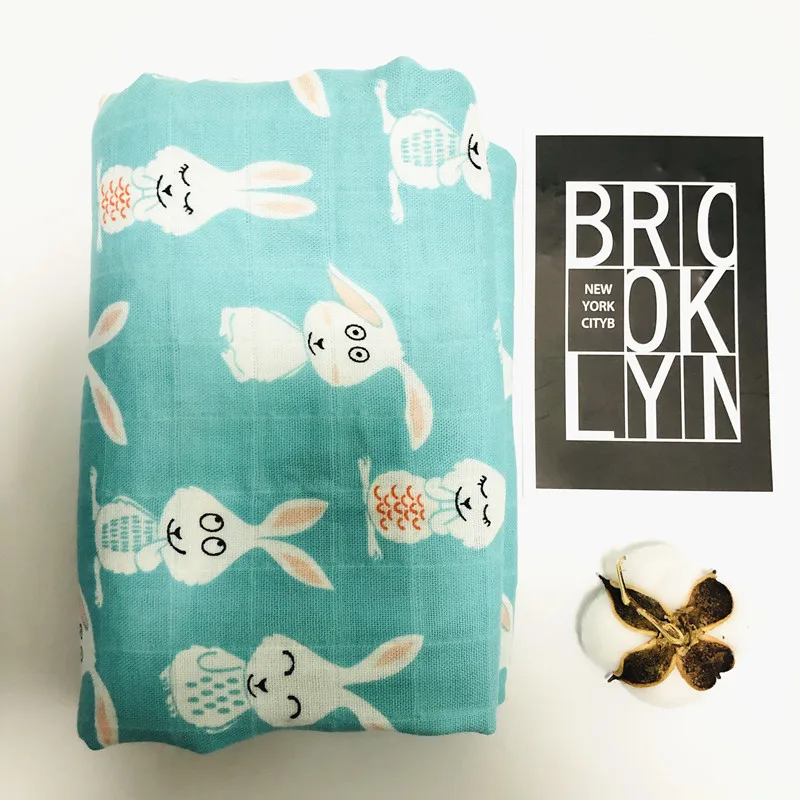 Муслиновые пеленальные одеяла для новорожденных с активной печатью 47x47 дюймов, Детские пеленальные одеяла из бамбукового хлопка, банное полотенце для младенцев - Цвет: zm rabbit
