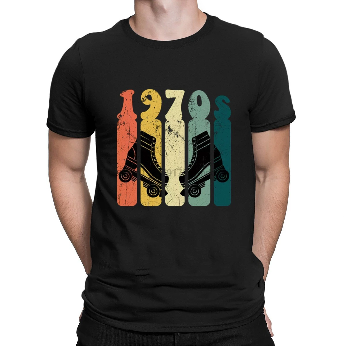 70s Roller Skates Disco Derby Retro T-Shirt Clothes Funny Casual Top Quality Custom Crew Neck T Shirt For Men Family Autumn | Мужская