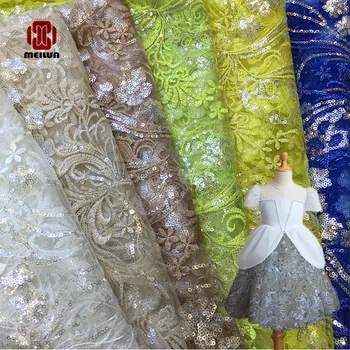 

New 2020 meilun High Quality Sequins Lace Fabrics Latest African Sequence Lace Fabric for Bridal Lace Nigerian Net Lace Fabric