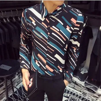 

Camisa Masculina Korean Fashion Designer Striped Shirt Men Long Sleeve Slim Fit Casual Social Shirt Male Plus Size Party Tuxedo