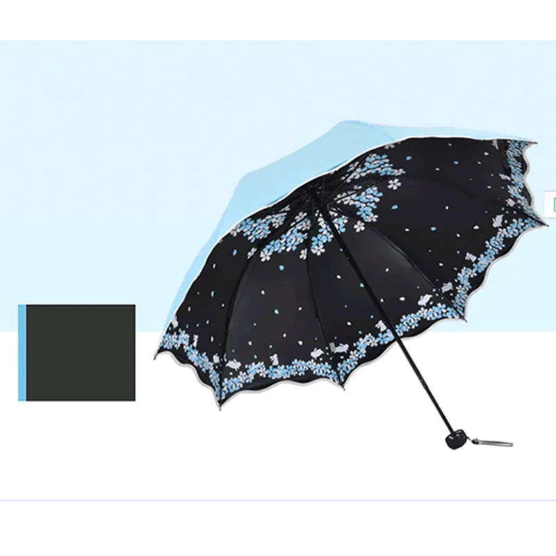 Складной Зонтик Для женщин качество анти-УФ ветрозащитный Modish дождь цветок женский солнцезащитный для девочек карманные зонтики для девочек Paraguas - Цвет: Синий