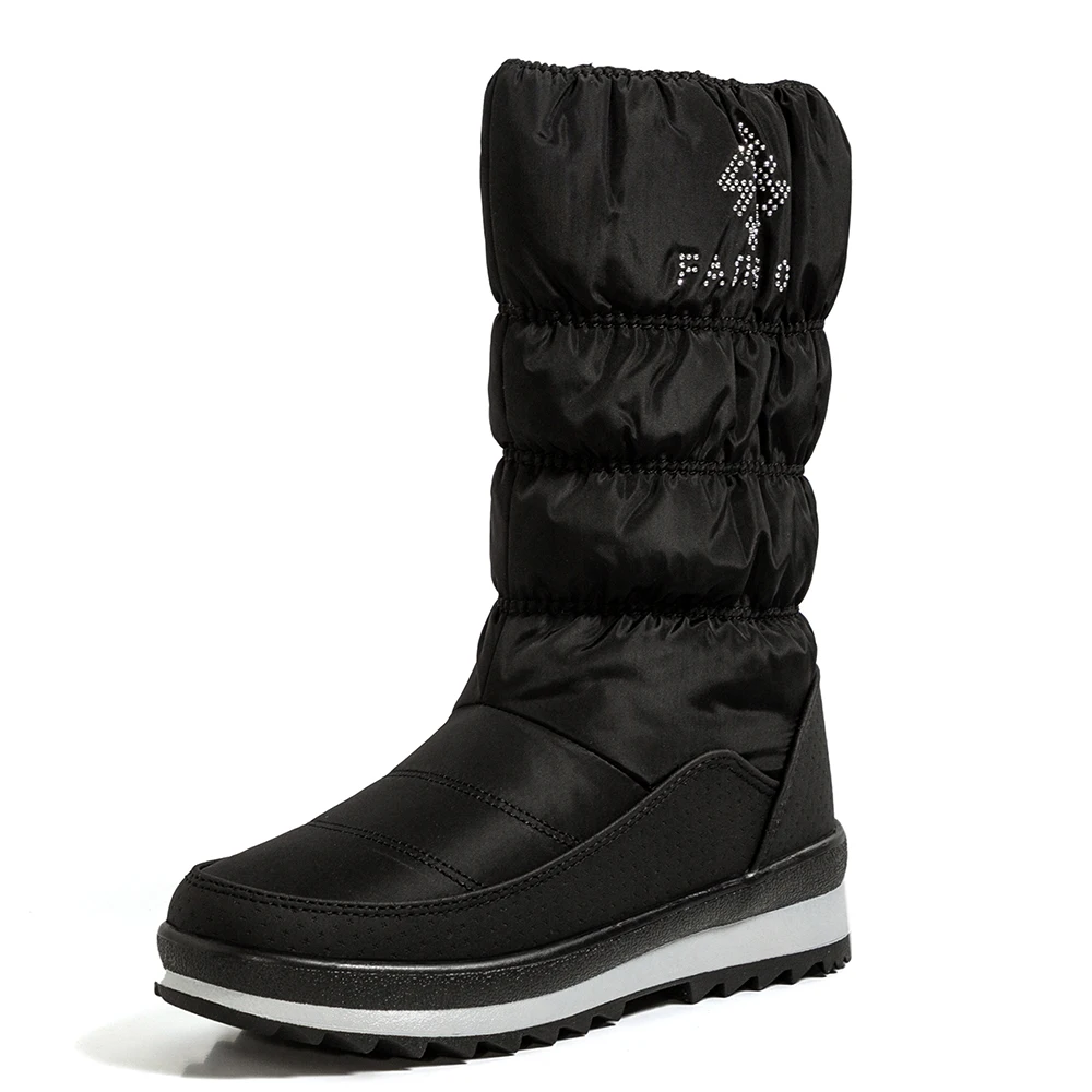 

Waterproof Down Fabric Space Cotton Flat-Bottomed Warm Snow Boots Lamb Hair Inner Side Zipper Comfortable And Hot Mid-Calf Boots