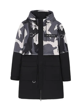 

Pioneer Camp Winter Long Jackets Men Parkas Fashion Design Print Casual Khaki Black Color Hooded Cotton Jacket AMF903502