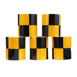 Bande réfléchissante de sécurité pour voiture, 4 rouleaux, bande d'avertissement pour Train de voiture, autocollants noctilucent (jaune noir) 