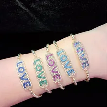 10 шт./лот высокое качество браслет ручной работы из латуни проложить кубического циркония с надписью «Love» и регулируемый браслет Модные украшения